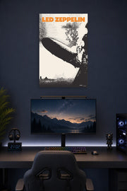 Led Zeppelin Music in a gaming desk setup above a monitor.