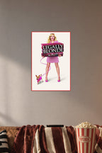 Legally Blonde The Musical in a cozy movie room above a brown sofa with popcorn.