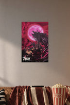 Legend of Zelda Breath of the Wild in a cozy movie room above a brown sofa with popcorn.