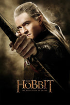 Legolas poster features the elf archer aiming a drawn bow amid smoky brown shadows, with The Hobbit title below.