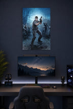 Leon S. Kennedy Resident Evil 4 in a gaming desk setup above a monitor.