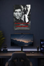 Lethal Weapon Mel Gibson Danny Glover in a gaming desk setup above a monitor.