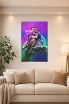 Lifeline Apex Legends in a bright living room above a beige sofa.