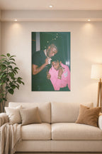 Lil Uzi Vert and Playboi Carti in a bright living room above a beige sofa.