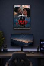 Love Jones Movie Poster in a gaming desk setup above a monitor.