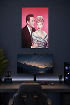 Lucille Ball Desi Arnaz in a gaming desk setup above a monitor.