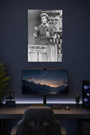 Lucille Ball I Love Lucy Vitameatavegamin in a gaming desk setup above a monitor.