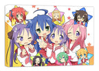 Lucky Star canvas wall art print featuring anime schoolgirls in red-and-white uniforms against a yellow star pattern.