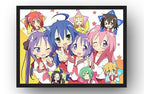 Lucky Star framed wall art print featuring a cheerful group of anime schoolgirls with colorful hair and star motifs.