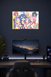 Lucky Star Customized Poster in a gaming desk setup above a monitor.