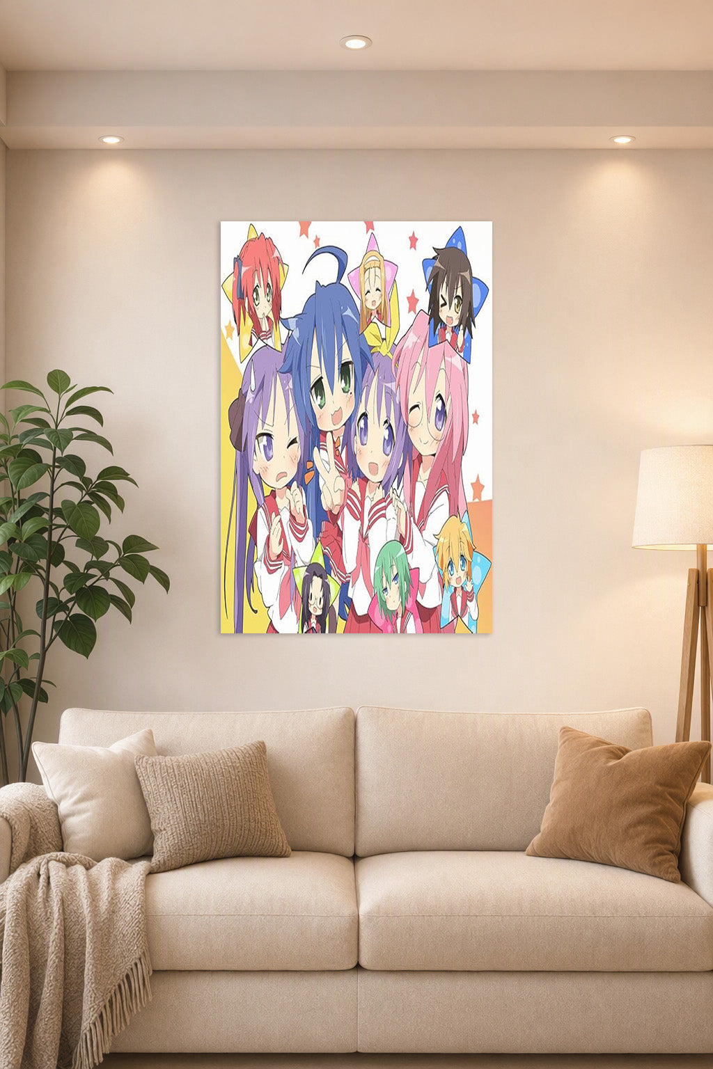 Lucky Star Customized Poster in a bright living room above a beige sofa.