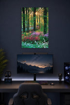Lush Forest Bloom in a gaming desk setup above a monitor.