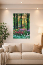 Lush Forest Bloom in a bright living room above a beige sofa.