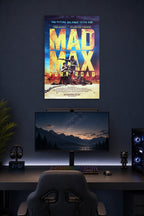 Mad Max: Fury Road in a gaming desk setup above a monitor.