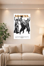 Magic Mike XXL Movie in a bright living room above a beige sofa.
