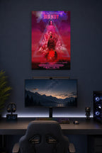 Mandy Movie Poster in a gaming desk setup above a monitor.