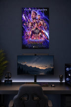 Marvel Avengers Endgame Characters in a gaming desk setup above a monitor.