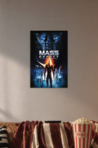 Mass Effect Sci-Fi Game in a cozy movie room above a brown sofa with popcorn.