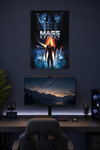 Mass Effect Sci-Fi Game in a gaming desk setup above a monitor.
