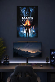 Mass Effect Sci-Fi Game in a gaming desk setup above a monitor.