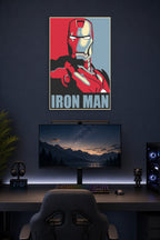 Master Iron Man Movie in a gaming desk setup above a monitor.