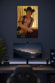 Matthew McConaughey Magic Mike in a gaming desk setup above a monitor.