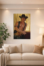 Matthew McConaughey Magic Mike in a bright living room above a beige sofa.