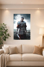 Maximus Gladiator in a bright living room above a beige sofa.