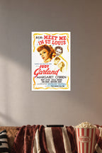 Meet Me in St. Louis Judy Garland in a cozy movie room above a brown sofa with popcorn.