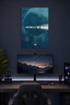 Meg Movie Jason Statham in a gaming desk setup above a monitor.