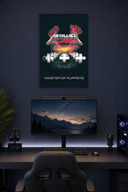 Metallica Master of Puppets Album Music in a gaming desk setup above a monitor.