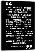 Michael Jordan quote canvas wall art print in a black gallery-wrap format with white motivational typography and quotation marks.
