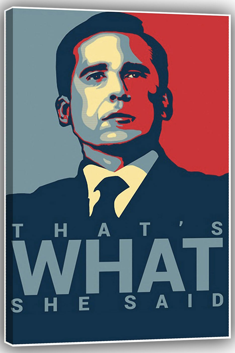 Michael Scott canvas wall art print in a wrapped presentation, featuring a bold retro portrait and “That’s What She Said” typography.