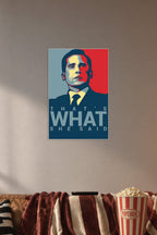Michael Scott's Funny Motivational in a cozy movie room above a brown sofa with popcorn.