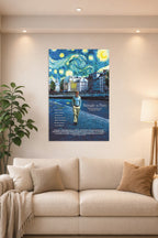 Midnight in Paris Movie Poster in a bright living room above a beige sofa.