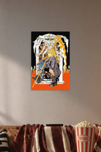 Misa Amane Death Note in a cozy movie room above a brown sofa with popcorn.