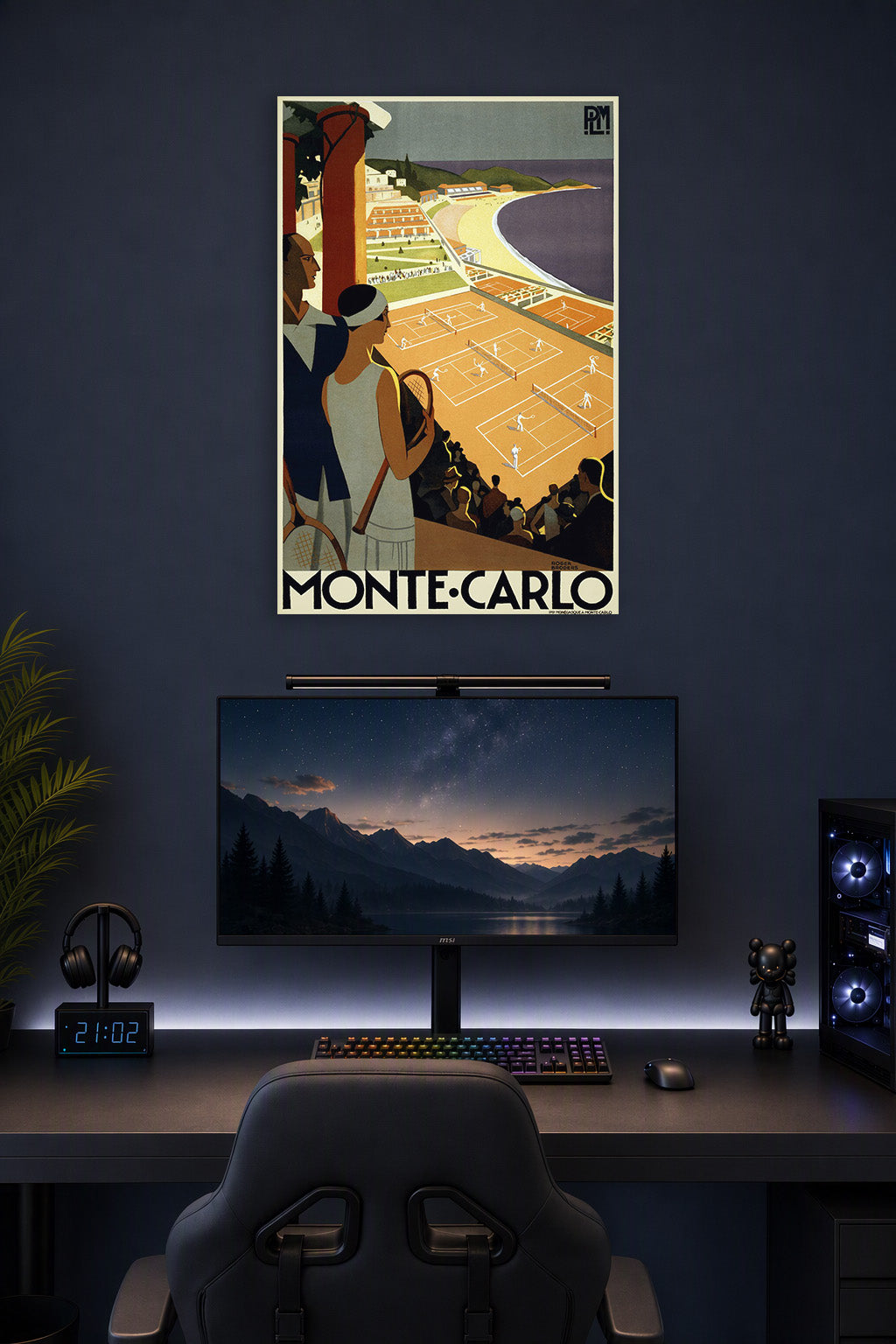 Monte Carlo Tennis Resort View in a gaming desk setup above a monitor.