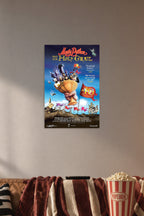 Monty Python and the Holy Grail Movie Poster in a cozy movie room above a brown sofa with popcorn.