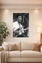 Muddy Waters Blues Legend in a bright living room above a beige sofa.