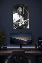 Muddy Waters Blues Legend in a gaming desk setup above a monitor.