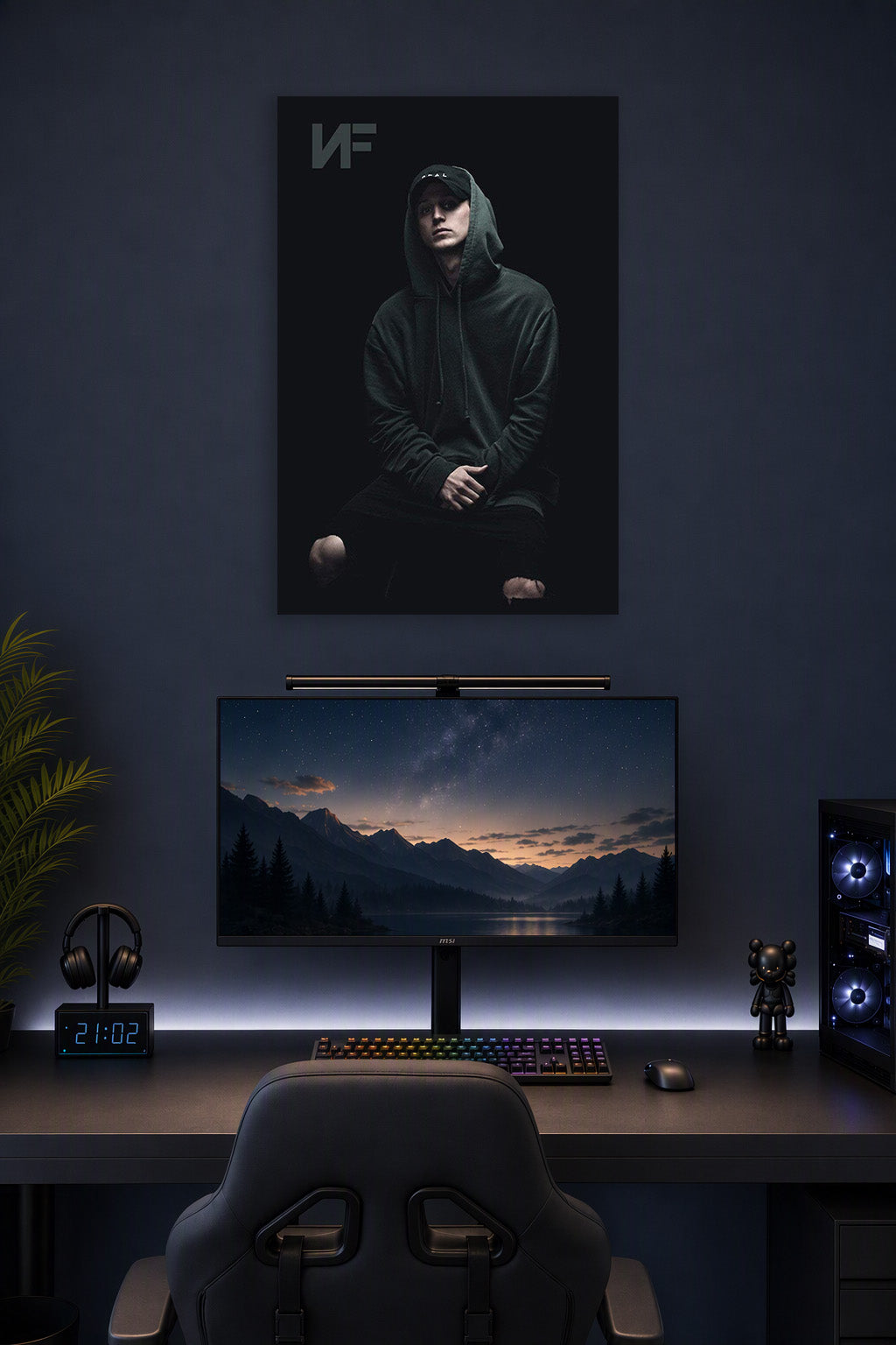 NF Rapper in a gaming desk setup above a monitor.