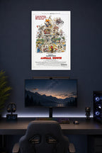 National Lampoon's Animal House Movie in a gaming desk setup above a monitor.