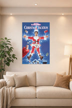 National Lampoon's Christmas Vacation in a bright living room above a beige sofa.