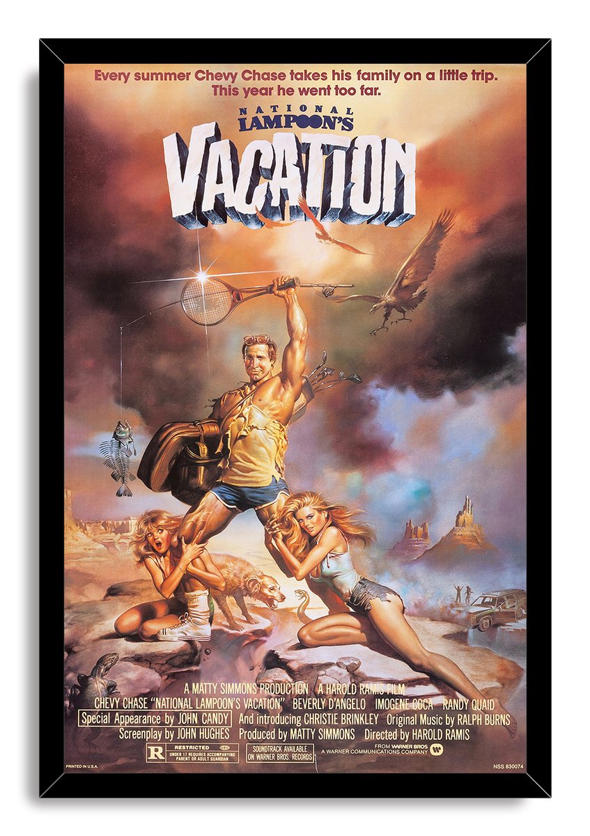 National Lampoon's Vacation framed wall art print features the illustrated desert adventure scene in a black frame with white matting.