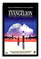 Neon Genesis Evangelion framed wall art print shows Shinji and Asuka facing a giant Rei beneath a starry blue sky.