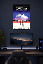 Neon Genesis Evangelion The End of Evangelion in a gaming desk setup above a monitor.