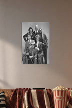 Night Court TV Show Cast in a cozy movie room above a brown sofa with popcorn.