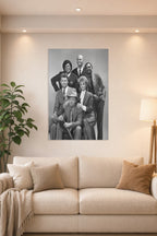 Night Court TV Show Cast in a bright living room above a beige sofa.