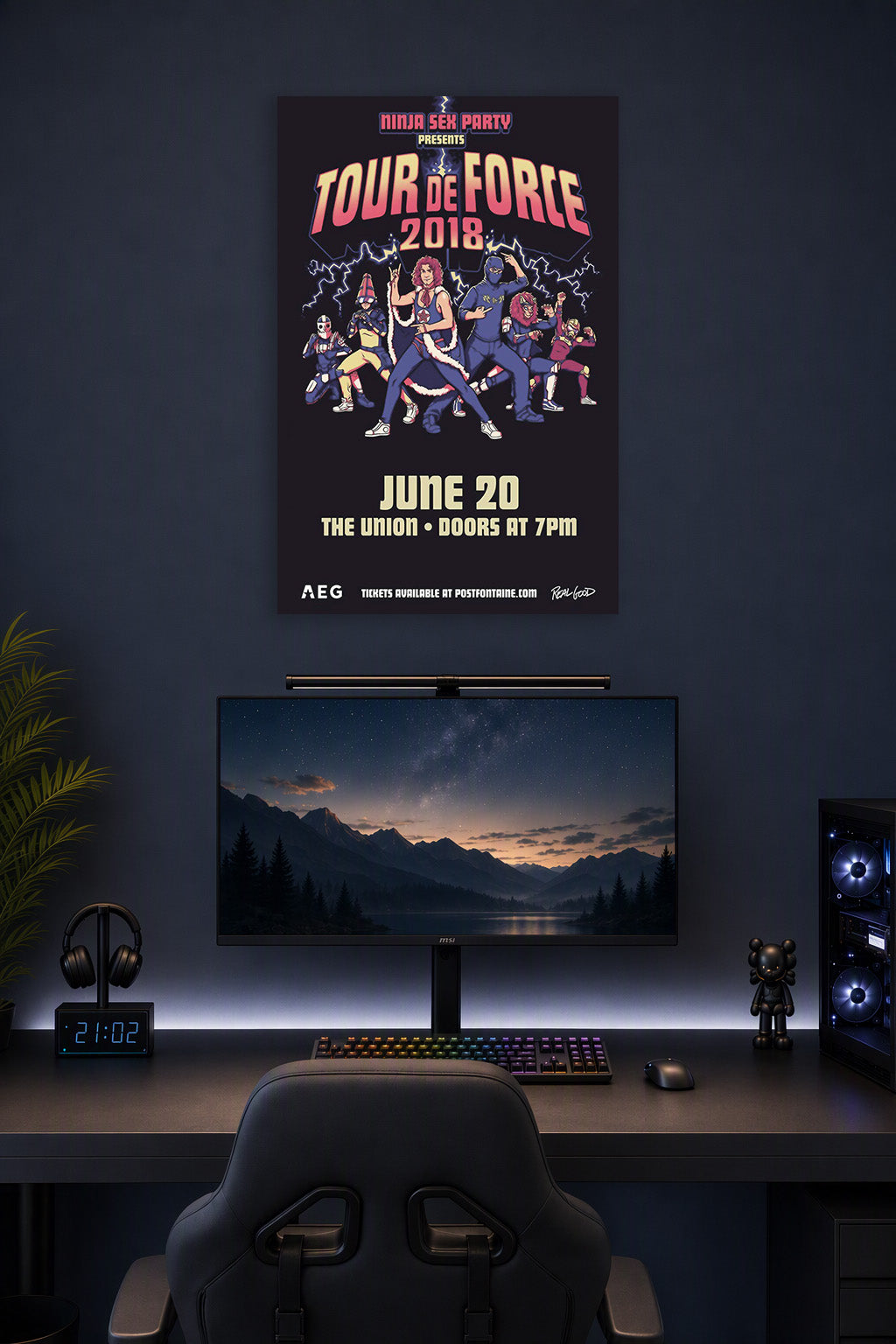 Ninja Sex Party Tour de Force 2018 Concert in a gaming desk setup above a monitor.