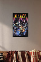 Nirvana - Unplugged Art Music in a cozy movie room above a brown sofa with popcorn.